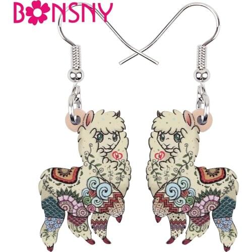 Bonsny Acrylic Anime Floral Llama Alpaca Earrings Drop Dangle Cute Animal Jewelry For Women Girls Teens Gifts Fashion Decoration