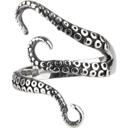 Cthulhu Topic Jewelry Sea Monster Tentacle Pattern Ring For Woman Cute Finger Accessories Silver Color Band Screwy Embellish