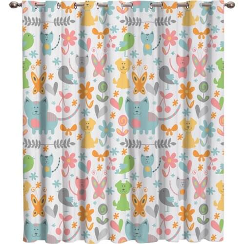 Animal Children Wallpaper Window Treatments Curtains Valance Living Room Bedroom Indoor Fabric Kids Curtain Panels With Grommets