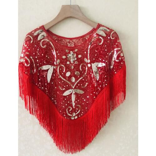 Womens Vintage 1920s Flapper Shawl Sequin Fringe Gatsby Evening Bolero Cape For Party 9830