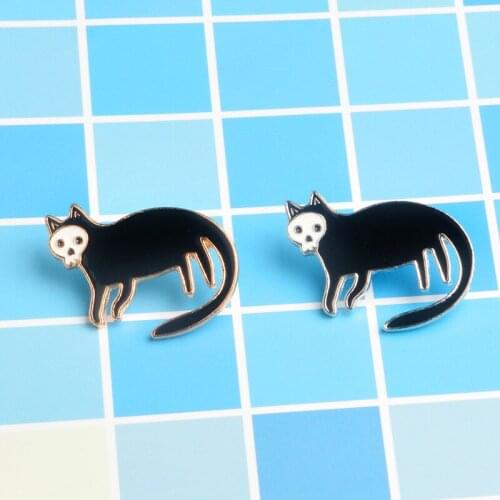 Black Cat with Skull Face Enamel Pins Custom Dark Brooches Animal Gothic Bag Lapel Pin Shirt Badge Jewelry Gifts Brooches Women
