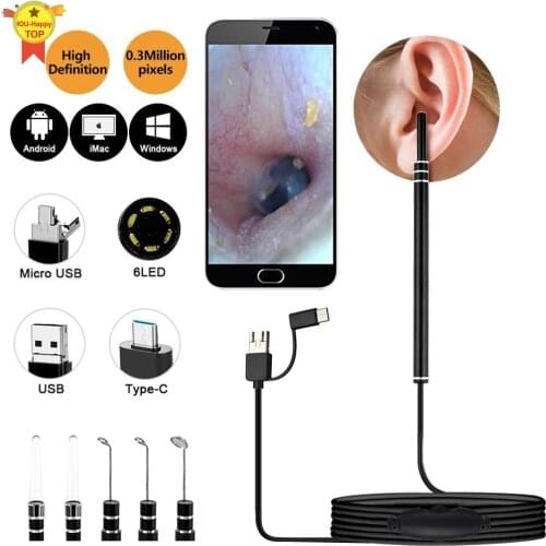 Medical In Ear Cleaning Endoscope Spoon Mini Camera Ear Picker Ear Wax Removal Visual Ear Mouth Nose Otoscope Support Android PC