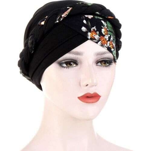 Printing Pattern Twist Braid Turban Hat Braided Womens Turban Hat Flower Printed Fashionable Headscarf 1Piece