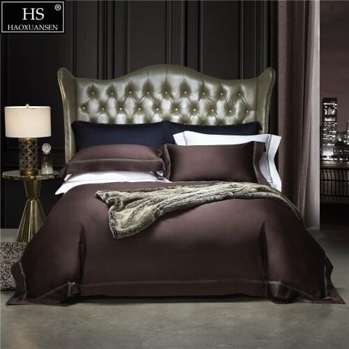 Coffee 650 Thread Count Hollow Out Lace 4Pcs Bedding Sets Nordic Style Duvet Cover Pure Cotton Queen King Bed Sheet Pillowcase