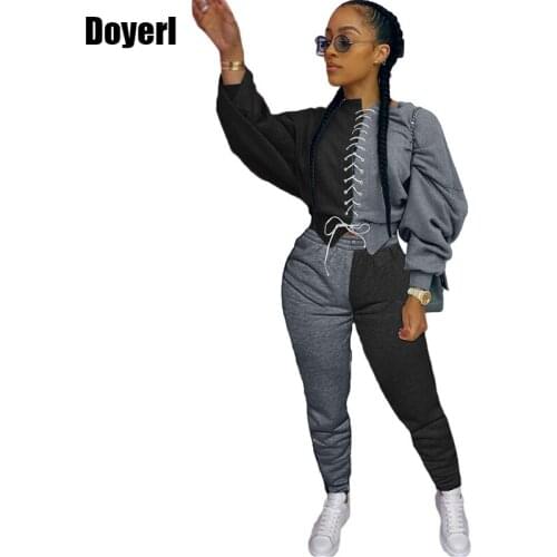 Patchwork Two Piece Tracksuits Women Set Winter Sportswear Sweatshirt Top Sweatpants Sweat Suits Women Outfit Sets Matching Sets