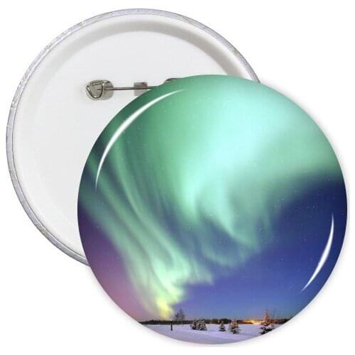 Night Stars Arctic Aurora Snow Round Pins Badge Button Clothing Decoration Gift 5pcs