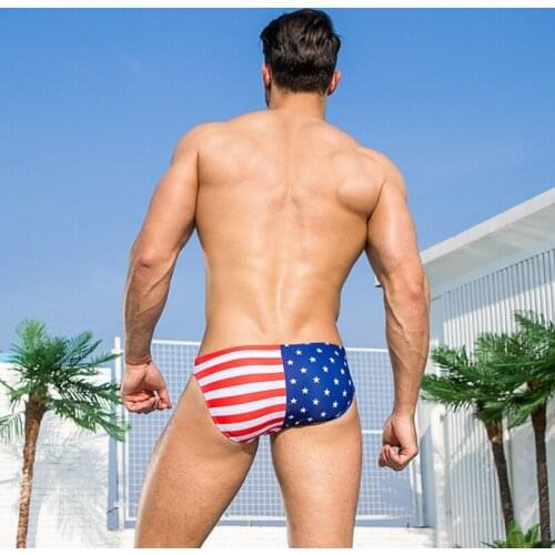 WD177 sexy low waist flag print swimwear men swimsuit sunga beach board surfing swim trunk shorts bikinis sap bathing suits