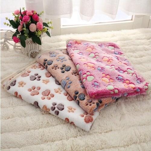 Dog Beds for Small Dogs Pet Blanket Thin Dog Quilt Dog Bed Mats Soft Coral Fleece Paw Foot Print Warm Velvet Comfortable Cushion