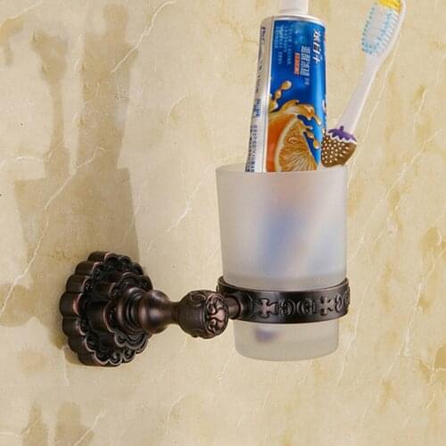 Copper Brass Tumbler Cup Holder Bathroom Accessories Double Glass Cup Holder Wall-mounted Toothbrush Cup Holder