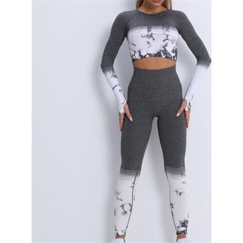 Fashion 2021 Europe And America Seamless Tie-Dye Yoga Quick Dry Fitness Gym Long Sleeve Exercise Suit For Women RYYCST001