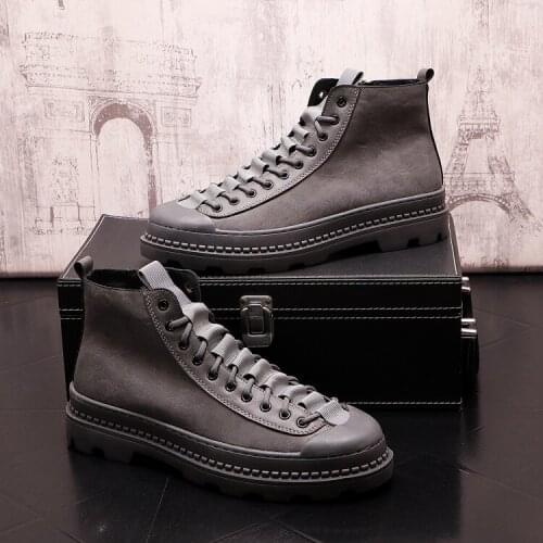 Gray Black Leather Men Casual Shoes Hip Hop Sneakers Martin Shoes Loafers Zapatillas Hombre