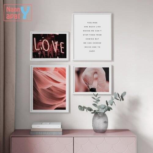 Pink Flamingo Nordic Modern Living Room Wall Decoration Posters And Prints Abstract LOVE Art Canvas Painting Home Decoration