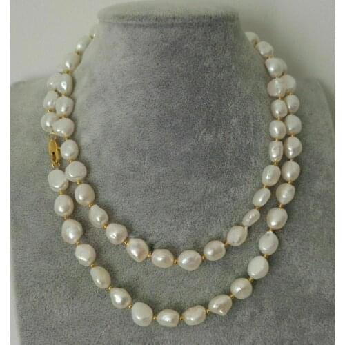 Genuine Freshwater 10-12MM Natural White Baroque Cultured Pearl Beads Necklace 35"