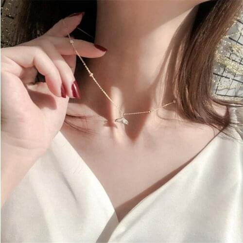 New Crystal Fishtail Pendant Necklace Girls Rose Gold Clavicle Accessories Female Fashion Silver 925 Women Jewelry Bright Gift