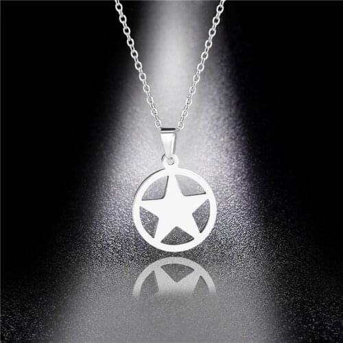 Stainless Steel Long Round Star Necklaces Statement For Women AcceCharming Choker Chain Jewelry Accessories Kolye Collar Mujer