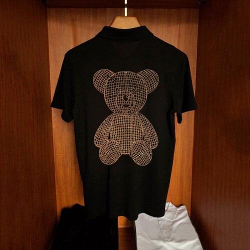 Luxury Casual Fashion Mens European Slim Fit Polo Shirt Drilling Cartoon Design Short Sleeve Hot New Style