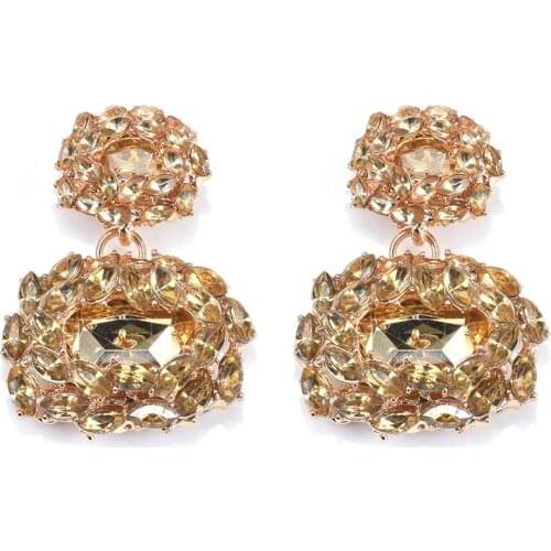 Luxury Champagne Crystal Earrings Women Fashion Oval Geometric Vintage Earring Femme Indian Ethnic Statement Za Earring Jewelry