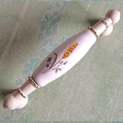96mm fashion pastorale ceramic kitchen cabinet handle ivory white dresser door pull 5" white gold porcelain furniture handles