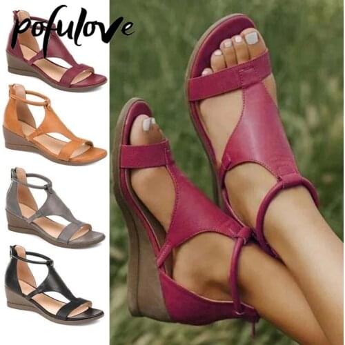 Pofulove Roman Sandals Women Gladiator Sandals Wedge Open Toe Casual Fashion Design Height Increasing Summer Shoes 43 Zapatos