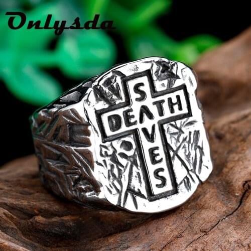 Vintage Free shipping New Vintage Cool Death Saves Cross Ring Mens Skull Biker Rock Roll Gothic Punk Jewelry Gift Anel