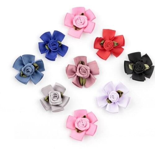 Yundfly 10pcs 1.8" Artificial Ruffled Ribbon Rose Flowers For Headwear DIY Satin Ribbon Petal Flower For Hair Accessories