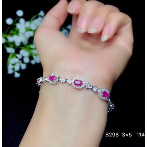 KJJEAXCMY fine jewelry 925 Silver-inlaid Natural Burmese Ruby Lady Bracelet Support Detection