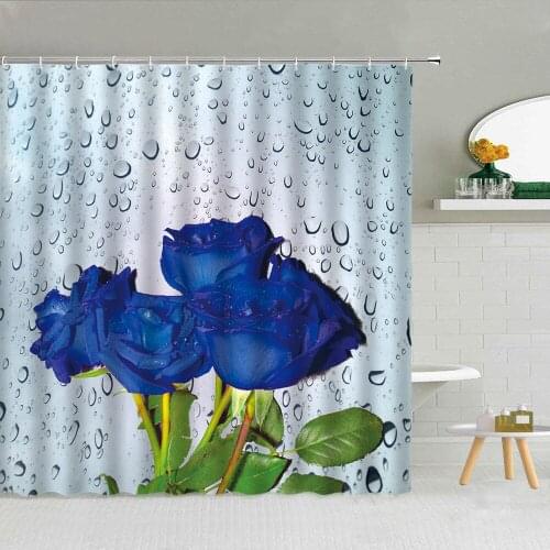 Flower Butterfly Dragonfly Blue Rose Shower Curtain Set Fabric High Quality Bathroom Supplies Decor Cloth Curtains With Hooks