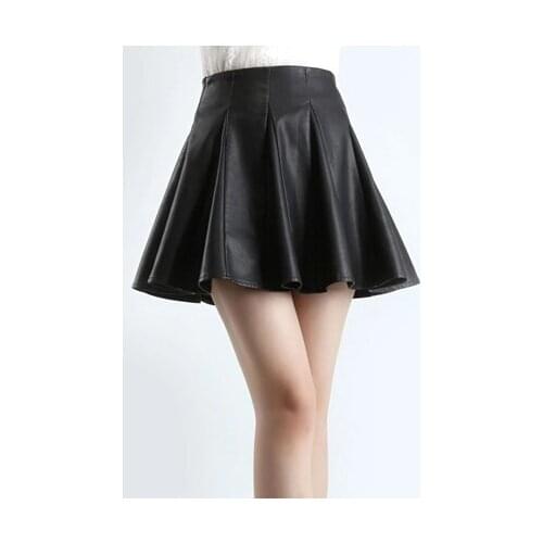 Woman customized plus size 4XL 6XL 7XL 8XL 9XL high waist Black mini pleated skirts faux leather A-LINE short skirt faldas mujer