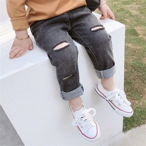 2 3 4 5 6 Years Toddler Boy Jeans Fashion Hole Elastic Waist Trousers Jeans For Boys Casual Skinny Pants Boy Kids Pants New 2019