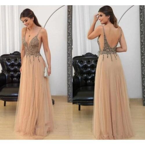 Angelsbridep Tulle Prom Dresses 2021 Women Formal Party Night Long Champagne Vestidos Gala Beadings Robes Elegant Evening Gowns