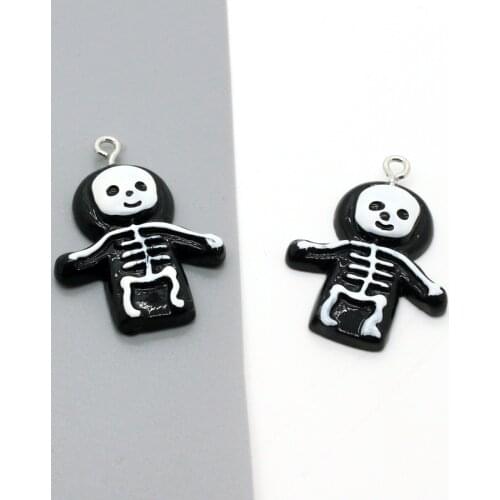 10pcs Halloween Black Skull Baby Resin Charms Pendant For Earring Keychains Necklace Decoration Accessories Cool Jewelry Make