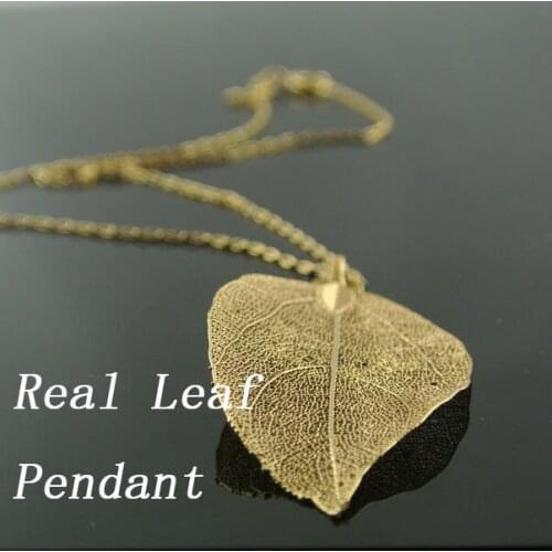 10pcs Real Leaf Gold Color Pendant 16'' Gold Chain Necklace Leaves For Women Gift Jewelry