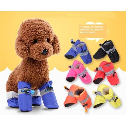 4Pcs/Set Dogs Winter Shoes Rain Snow Waterproof Booties Socks Rubber Anti-slip Soft-soled Shoes Rubber Sleeve Puppies Footwear