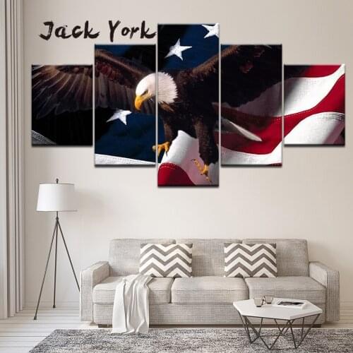 5Panel HD Printed American flag and bald eagle Wall Art Painting Modular Wallpapers Poster Print living room Home Decor