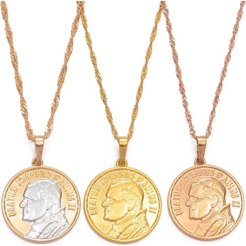 Anniyo Religion Pendant Necklaces Jewelry Women Catholic Vatican Beatus Joannes Paulus II for Pendant Pontifex Maximus #035204