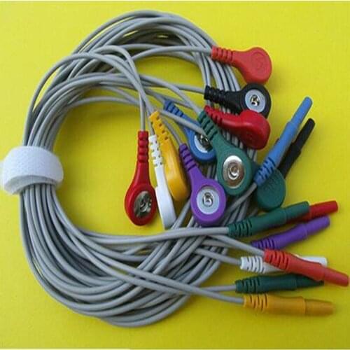 Free Shipping Holter cable 10 leads ECG leadwire,DIN ten leadwires,Din terminal 1.5 to 4.0 snap,AHA Standard for Holter Machine
