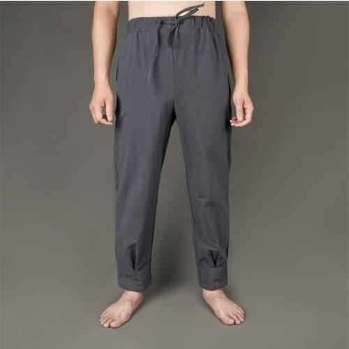 Plus Size Mens Hemp Casual Pants Vintage Pockets Linen Loose Straight Pant Beach Yoga Gym Drawstring Baggy Trousers Soild Color