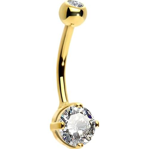 Body Punk Solid Gold Belly Button Ring Solid Gold Belly Navel Ring Top Bottom Cubic Zirconia