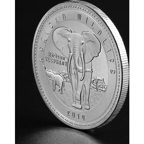 Wild Protected Animals African Elephant 2014 Zambia 1000 KWACHA Silver Plated Commemorative