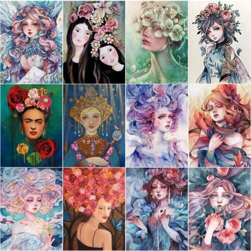 Diy Diamond Painting Character Girl Wearing Wreath Illustration Bust Figure Fashion Art Simple Handmade Round Diamond Square