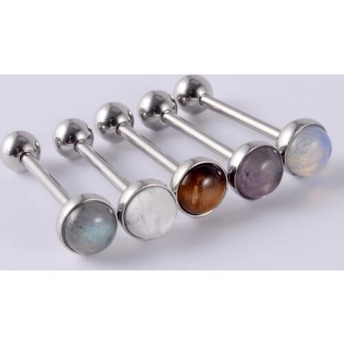 1PC Surgical Steel Natural Stone Tongue Piercing G23 Titanium Labradorite Howlite Tongue Ring Sexy Unisex Body Piercing Jewelry