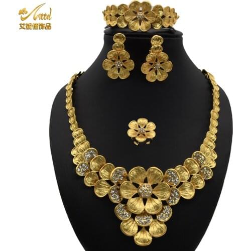 Jewelery Set Wedding Necklace For Womens Luxury 24k Gold Jewelry Earrings Bridal Rings Bracelet African Turkish Plated Pakistani
