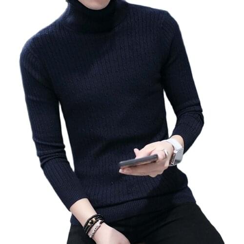 Hot Casual Men Thicken Warm Turtleneck Solid Color Long Sleeve Knitted Sweater Top Sliming Cotton/ Spandex Mens Sweater