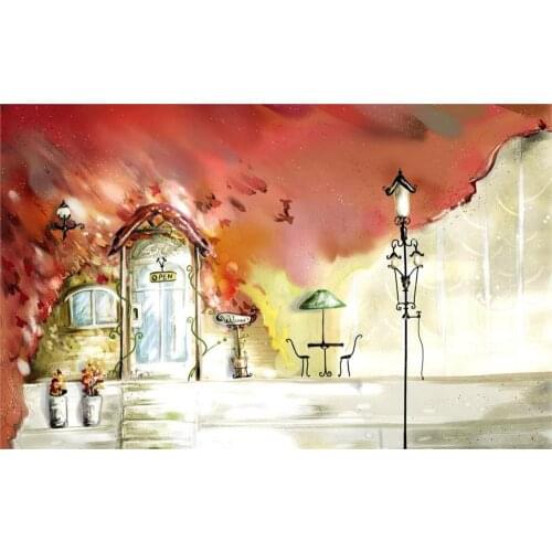 Beautiful amazing great drawing a cafe a lamp vase door flowers leaves wind table chairs window 4-size Canvas Poster