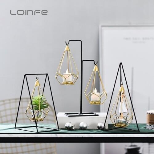 Creative Metal Candle Holder Iron Candlestick Wine Cabinet Hanging Ornaments Plants Tray Room Wedding Decorations Candle Stand