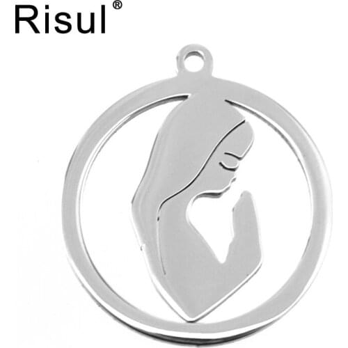 100pcs Risul Blessed Virgin Mary Charm round pendant diy jewelry making Stainless steel necklace mirror polish wholesale