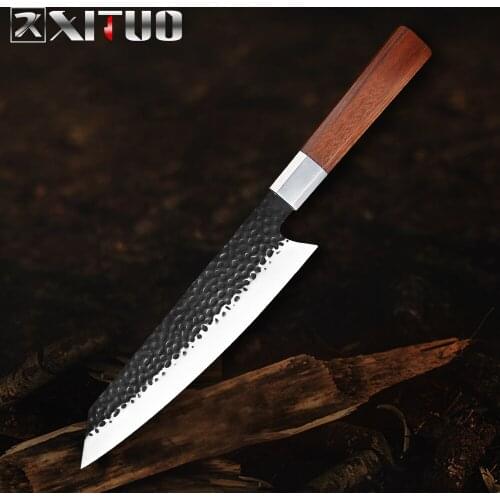 XITUO Kitchen Kiritsuke Knife High Carbon Chef Knife Hand Forged Meat Cleaver Slice Culter Household Wood Handle Razor Sharp