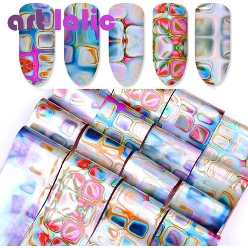 Artlalic 12/16Pcs Irregular Gradient Starry Maze Stickers Nail Art Transfer Foil Sticker Marble DIY Manicure Decals for Nails