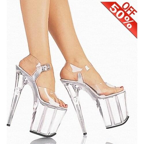 Summer Sexy Mature Clear Crystal 8 inches Fine High heeled shoes Nightclub Pole dancing Thick platform heels Sandals 20cm