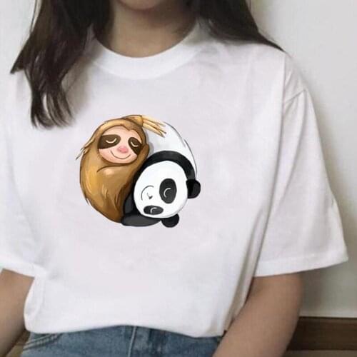 Summer Harajuku Fashion Tee Shirt Femme Funny Sloth Panda Animal Print T Shirt Women Tops Casual Cotton T-shirt Camiseta Mujer
